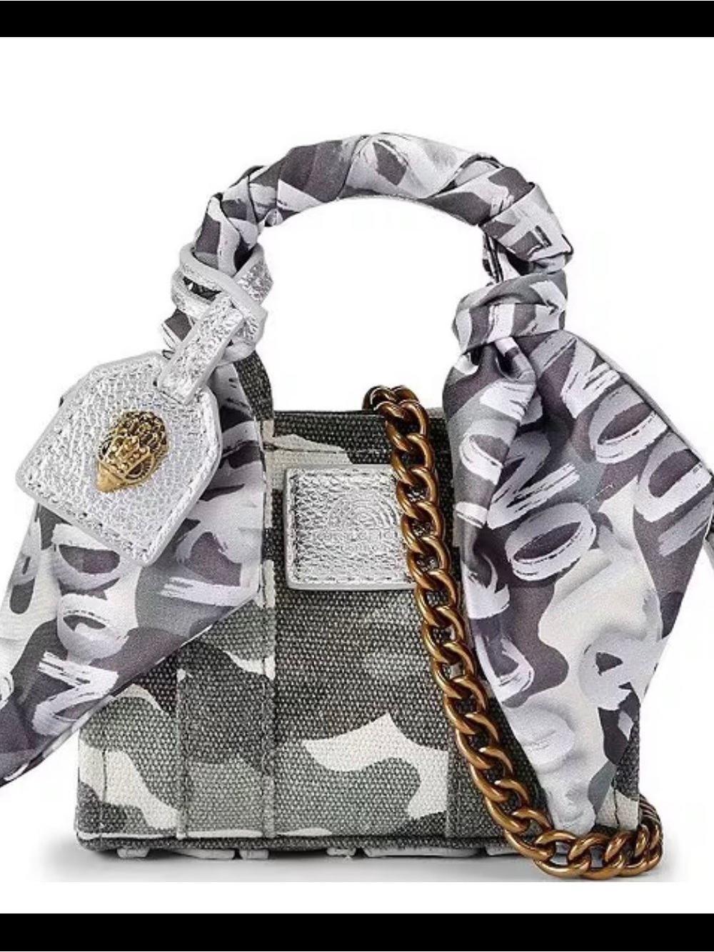 Kurt Geiger Women's Gray Camouflage Crossbody Bag with Printed Scarf